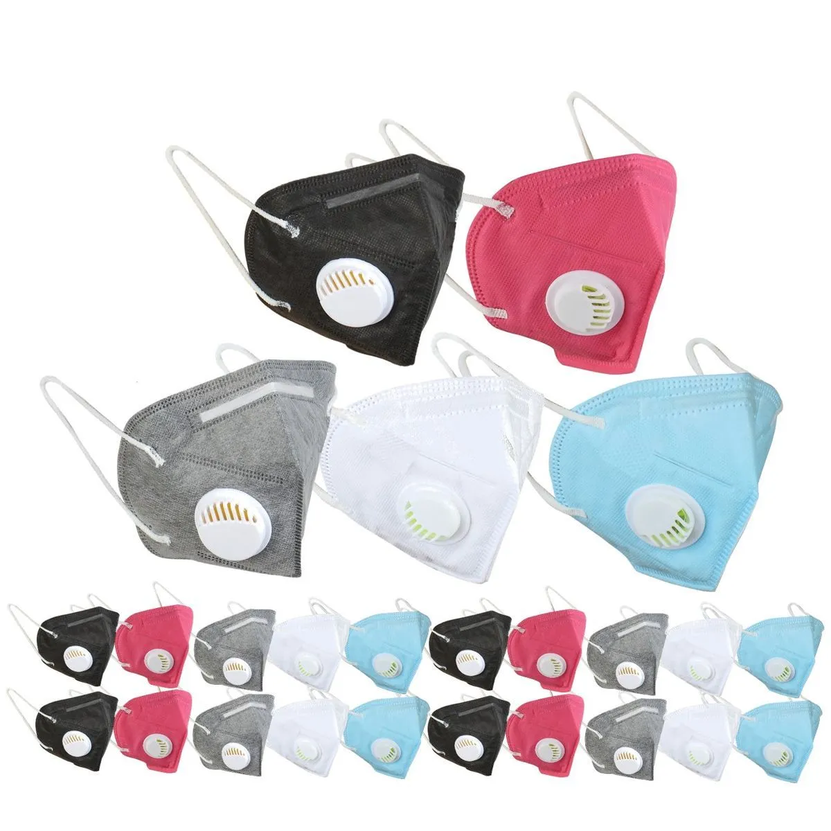 Fabula Pack of 25 KN95/N95 Anti-Pollution Reusable 5 Layer Mask (White,Black,Blue,Grey,Pink)