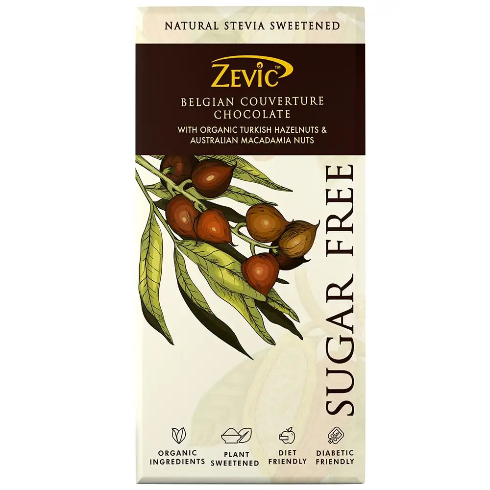 Zevic Dark Sugar Free Belgian Couverture Chocolate,  1 Piece(s)/Pack  Organic Turkish Hazelnuts & Australian Macadamia Nuts