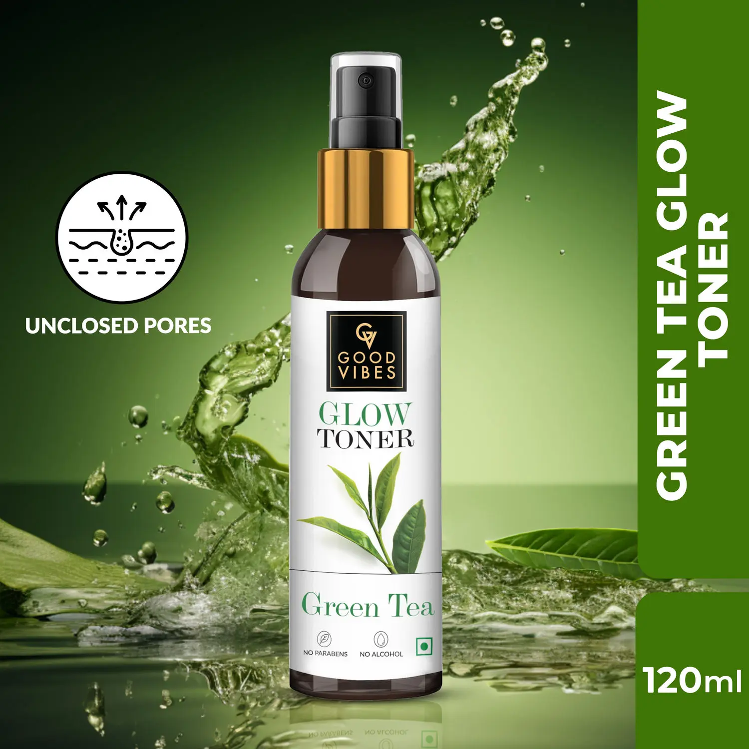 Good Vibes Green Tea Glow Toner | Hydrating, Soothing, Refreshing | With Apple | No Alcohol, No Sulphates, No Parabens, No Animal Testing (120 ml)