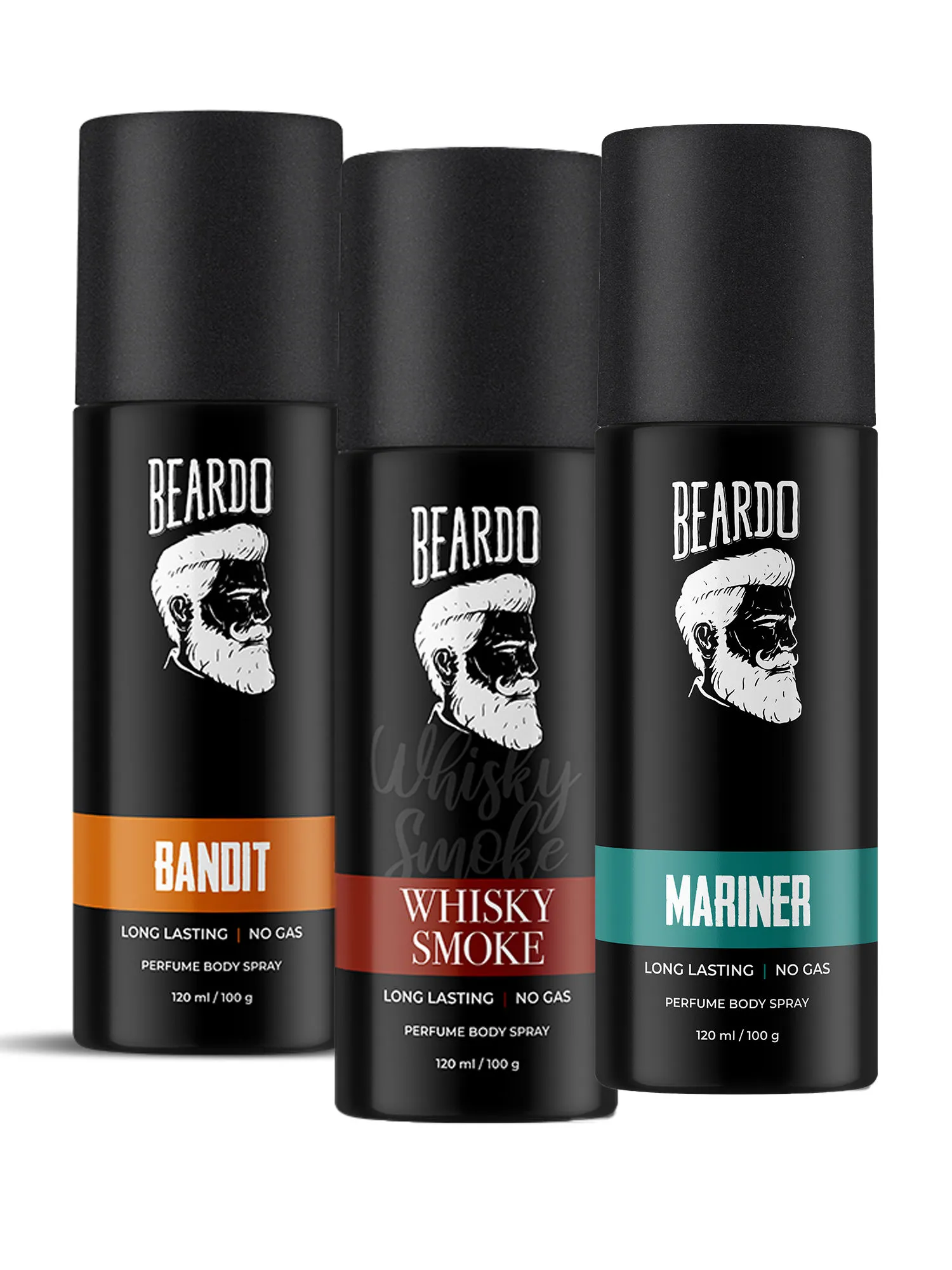 Beardo Bandit, Mariner, Whisky Smoke Long Lasting No Gas Perfume Body Spray for Men, (Pack of 3)