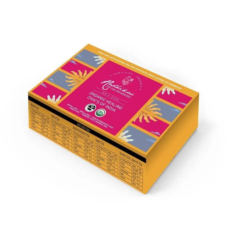 Radhikas Healing Chai's of India, Certified Organic, Assam CTC Chai, Cold & Hot Brew, 5 Flavour Pack, Gifting Box