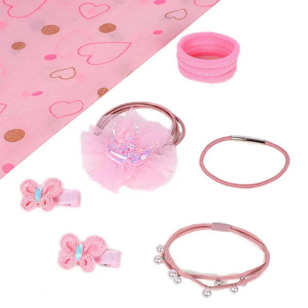 Lil' Star by Ayesha Pink Rubber Bands, Butterfly Hair Clips & Glitter Crown Rubber Bands Combo