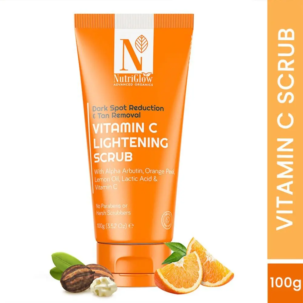 Nutriglow Advanced Organics Vitamin C Lightening Scrub for Exfoliation, Acne Control with Orange Peel Scrub, 100gm