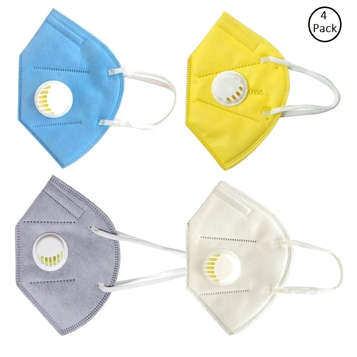 Fabula Pack Of 4 Anti-Pollution Reusable 5 Layer Mask - White Blue Yellow Grey