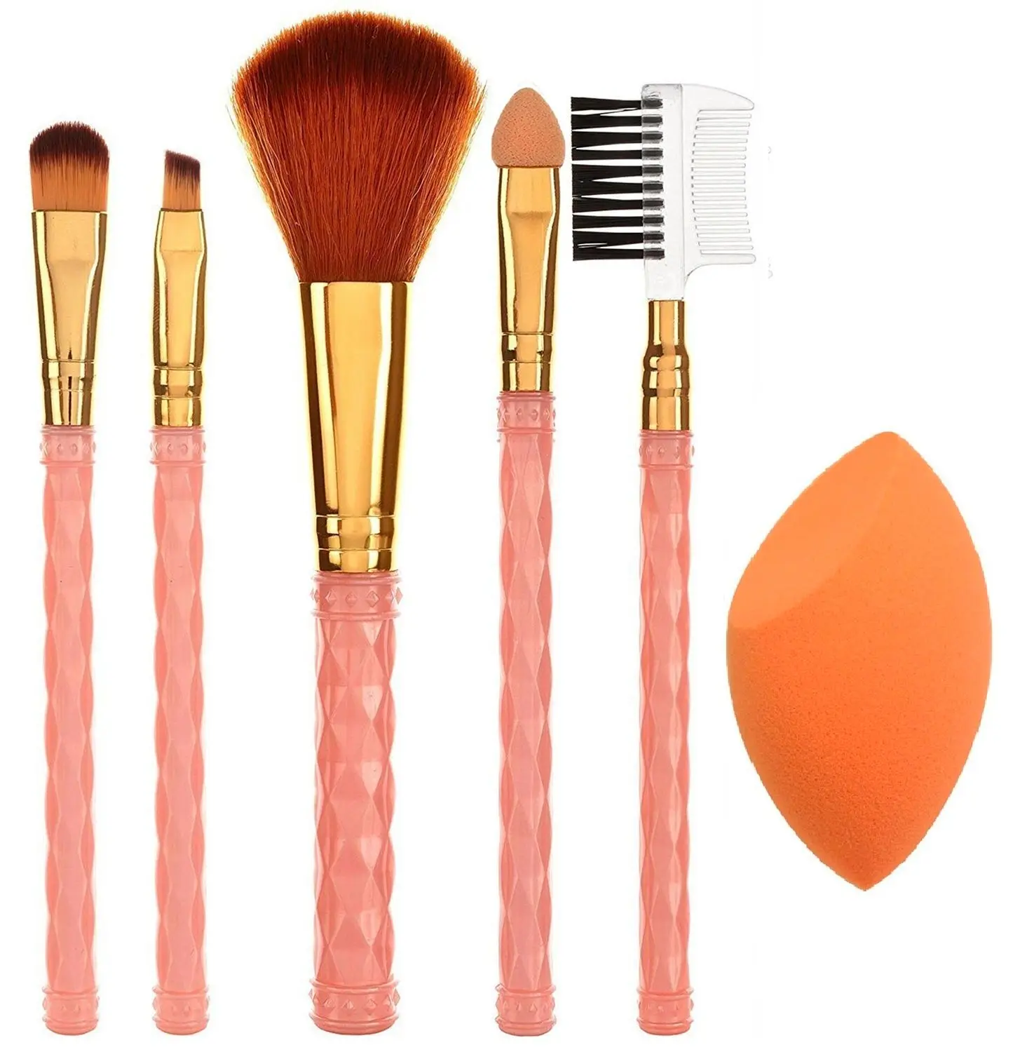 AY Makeup Brush Set Of 5 With 1 Cut Shape Make up Sponge Puff (Color May Vary)