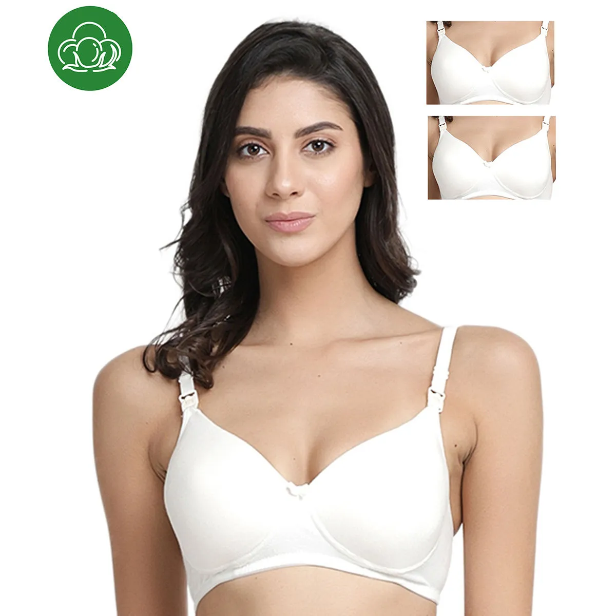 Inner Sense Organic Cotton Antimicrobial Nursing Bra Pack of 3 - White (34C)