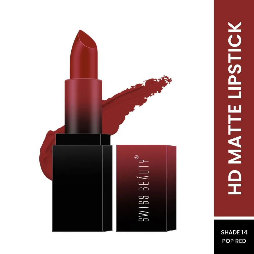 Swiss Beauty HD Matte Lipstick Pop Red 14 (3.5 g)