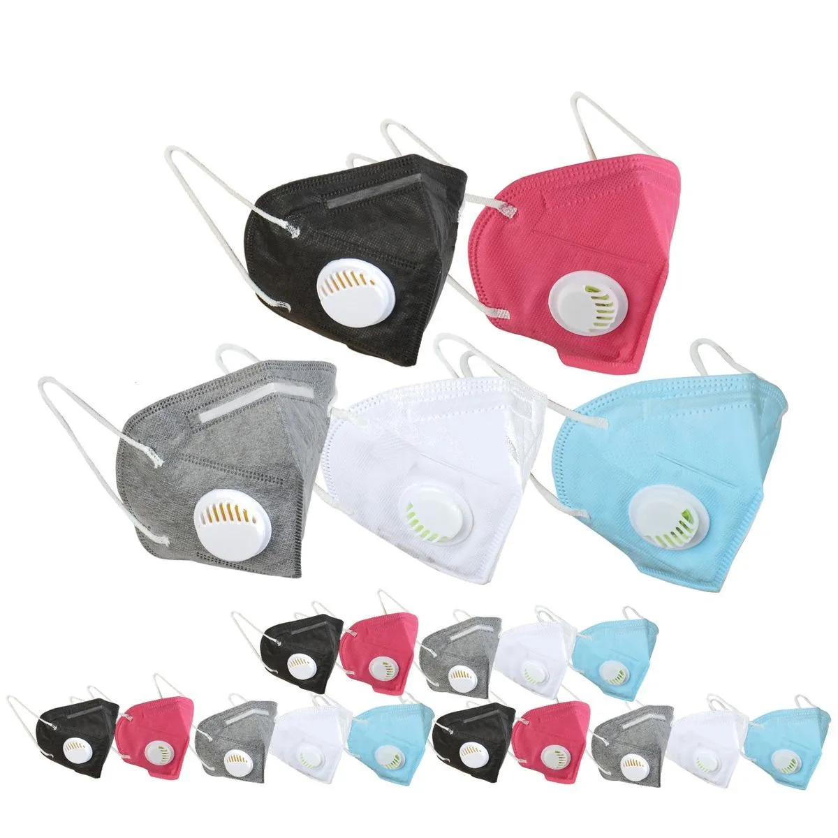 Fabula Pack of 20 KN95/N95 Anti-Pollution Reusable 5 Layer Mask (White,Black,Blue,Grey,Pink)