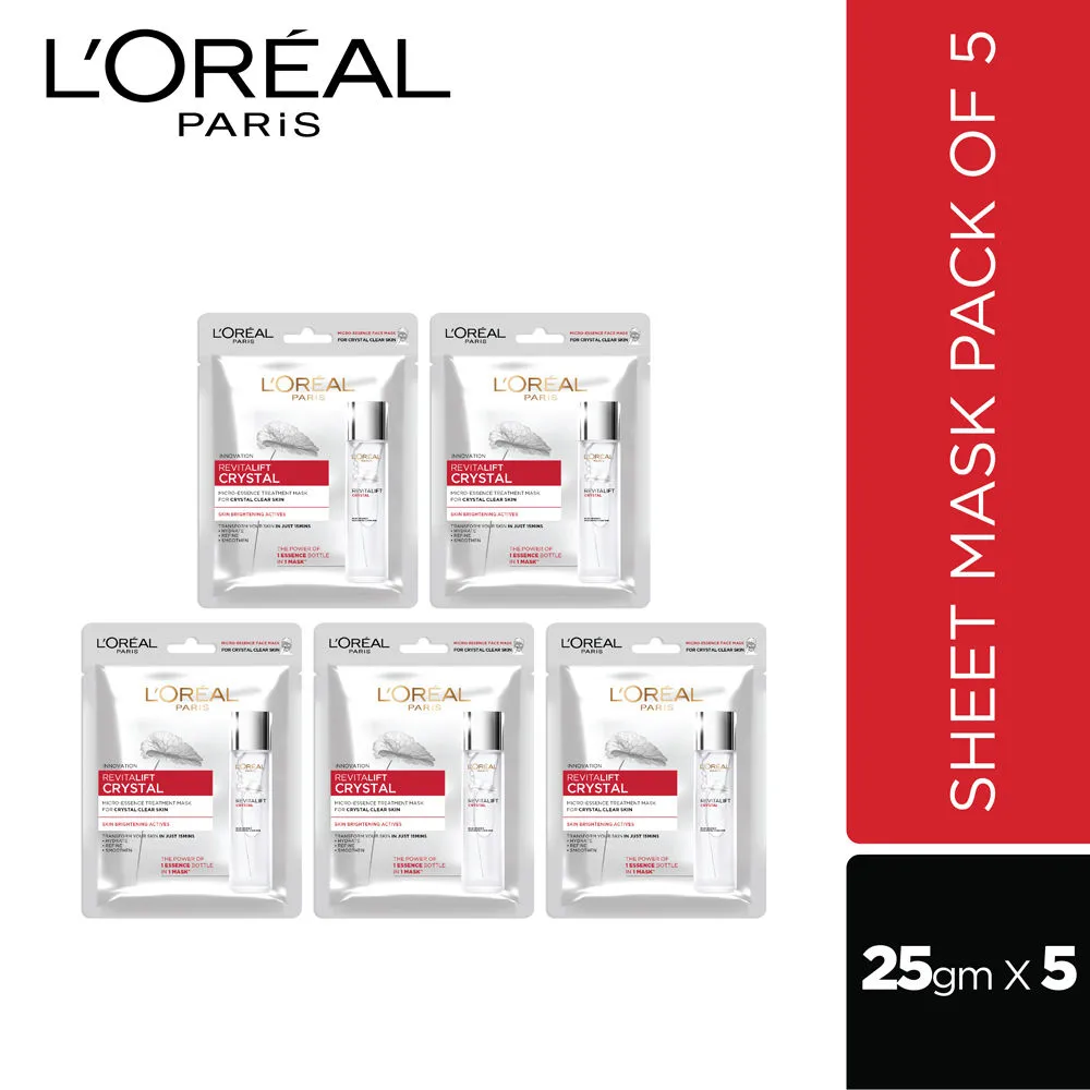 L'oreal Paris Revitalift Crystal Micro-essence Sheet Mask Pack Of 5 Combo