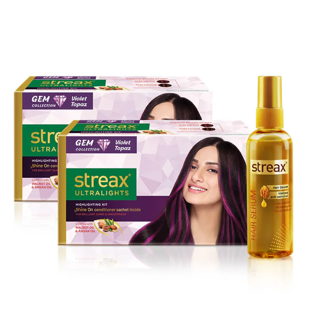 Streax Ultralights Purple Topaz Pack of 2 + Streax Walnut serum 200 ML