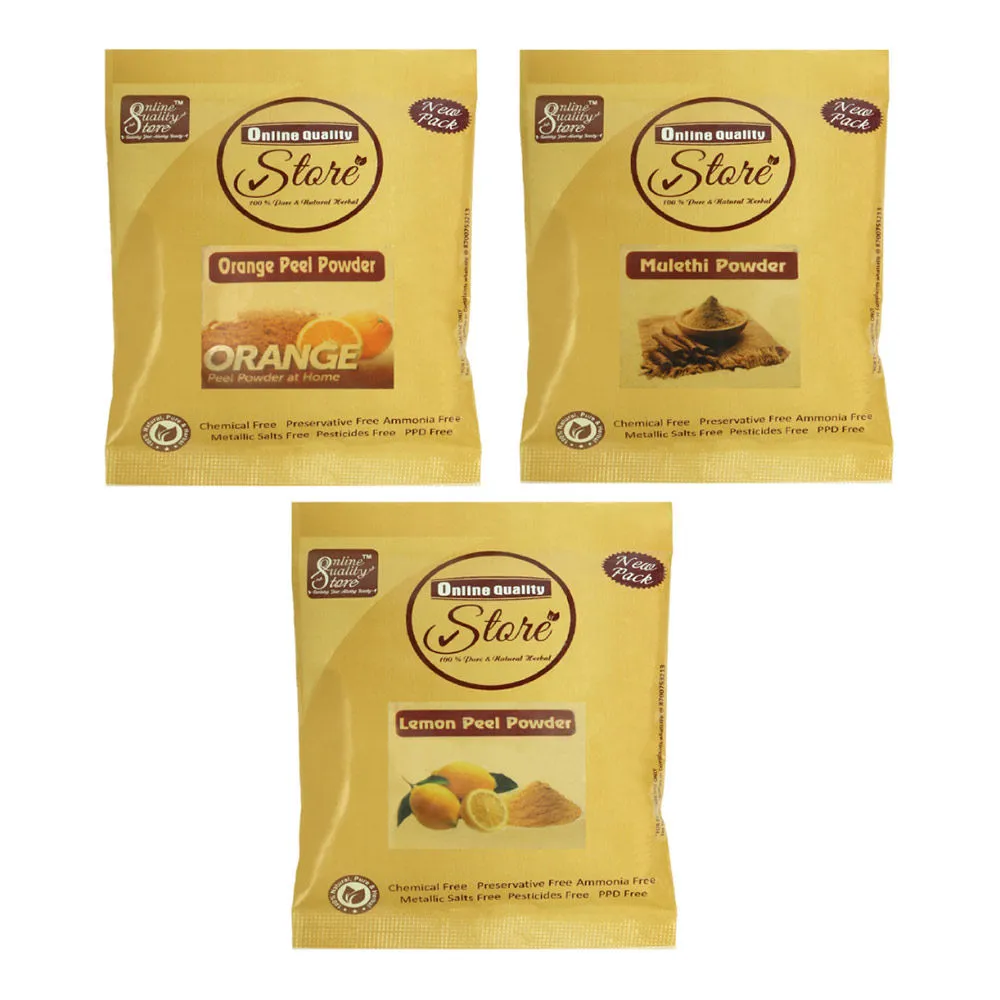 Online Quality Store Lemon Peel Powder, Mulethi Powder & Orange Peel Powder For Hair & Skin