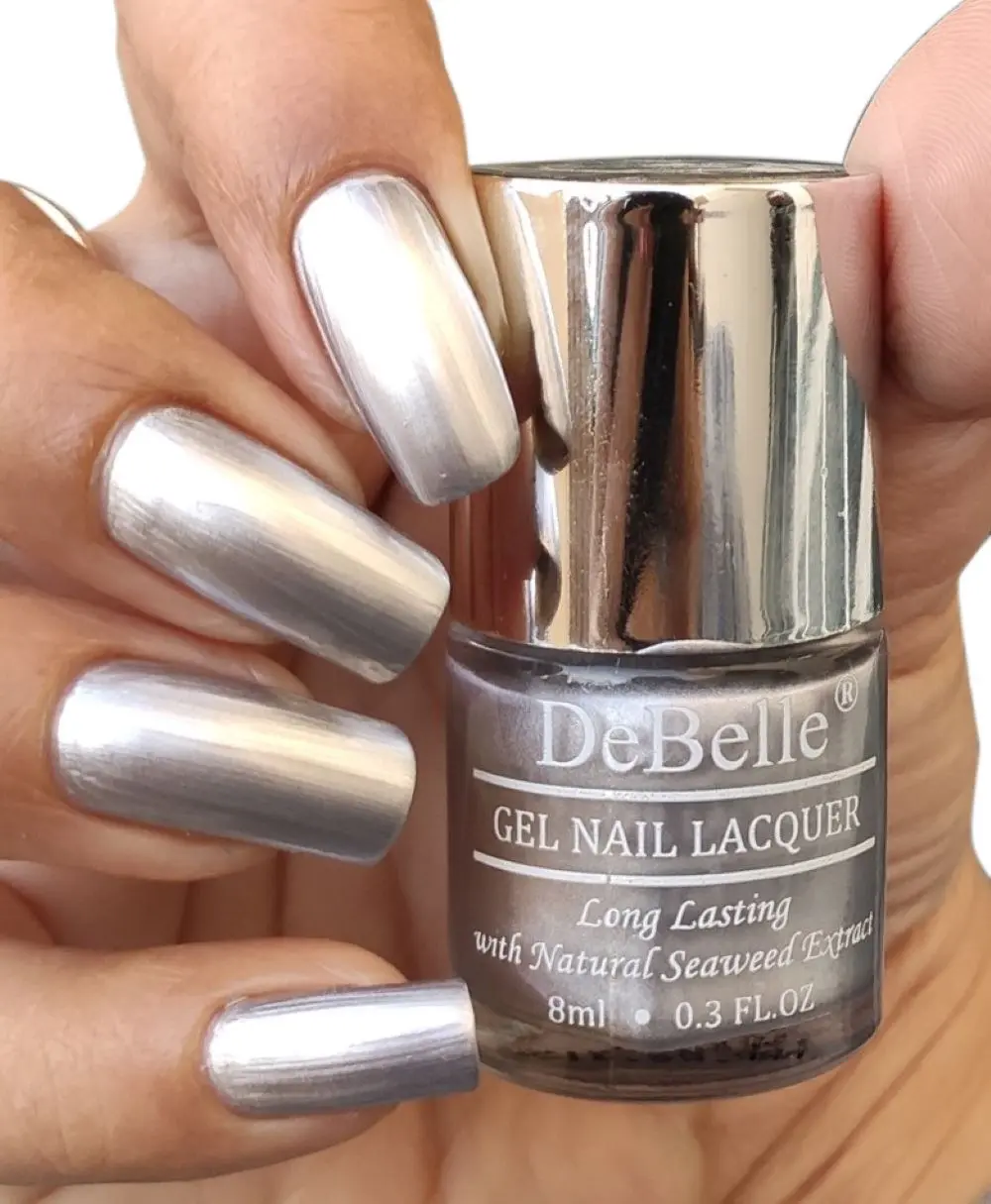 DeBelle Gel Nail Lacquer Chrome Silver Metallic Silver Nail Polish