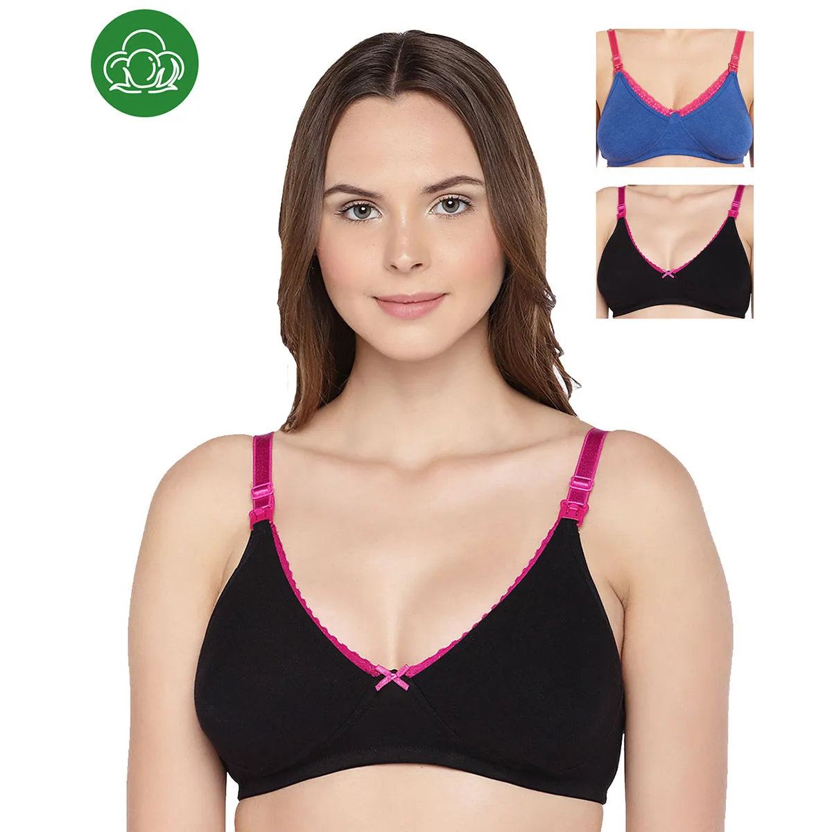 Inner Sense Organic Cotton Antimicrobial Laced Nursing Bra Pack of 3 - Multi-Color (38B)