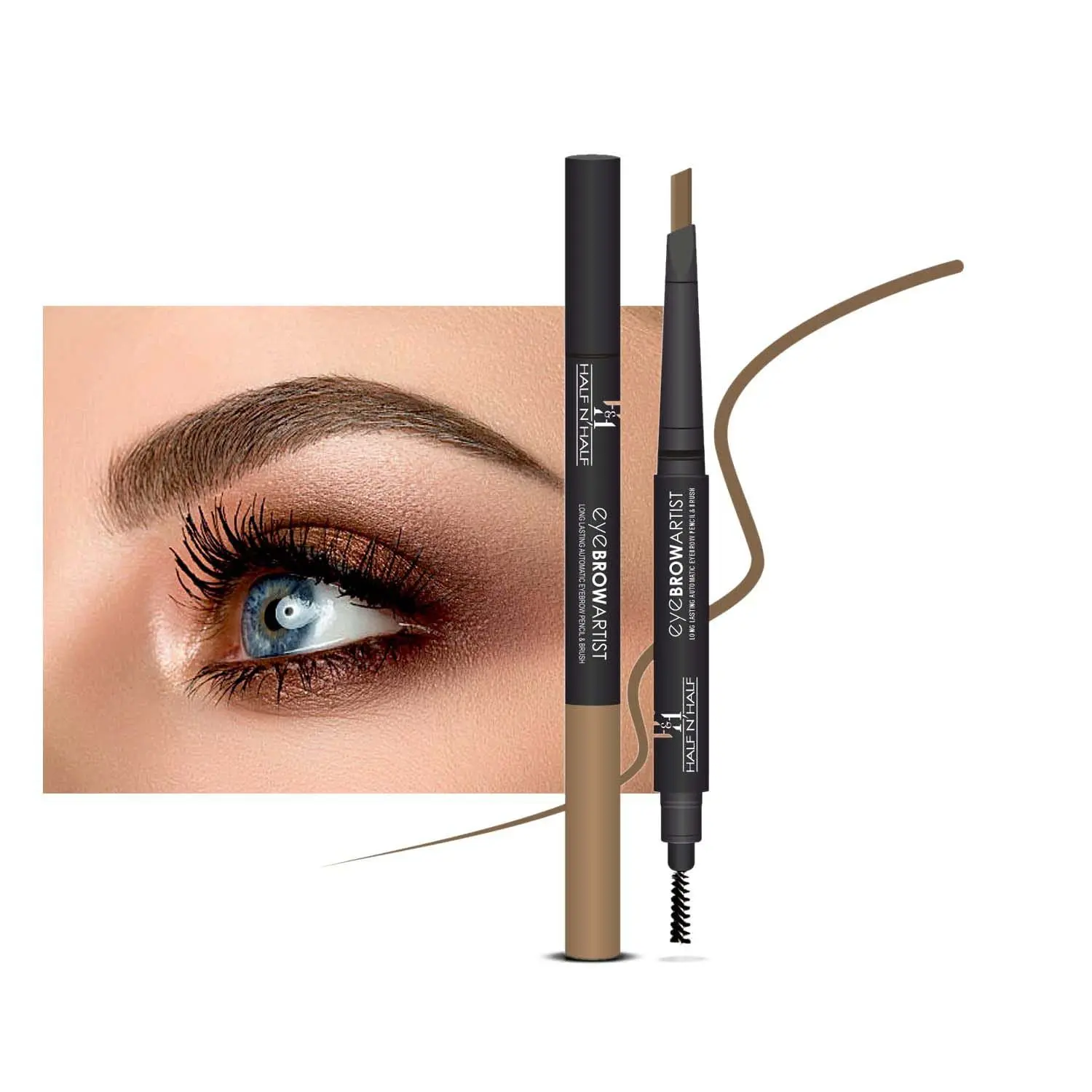 Half N Half Eye Brow Artist Long Lasting Automatic Eyebrow Pencil & Brush, Brown (0.4gm)