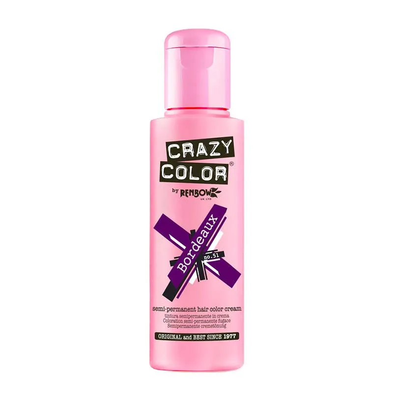 Crazy Color Semi Permanent Hair Color Cream - Bordeaux No. 51