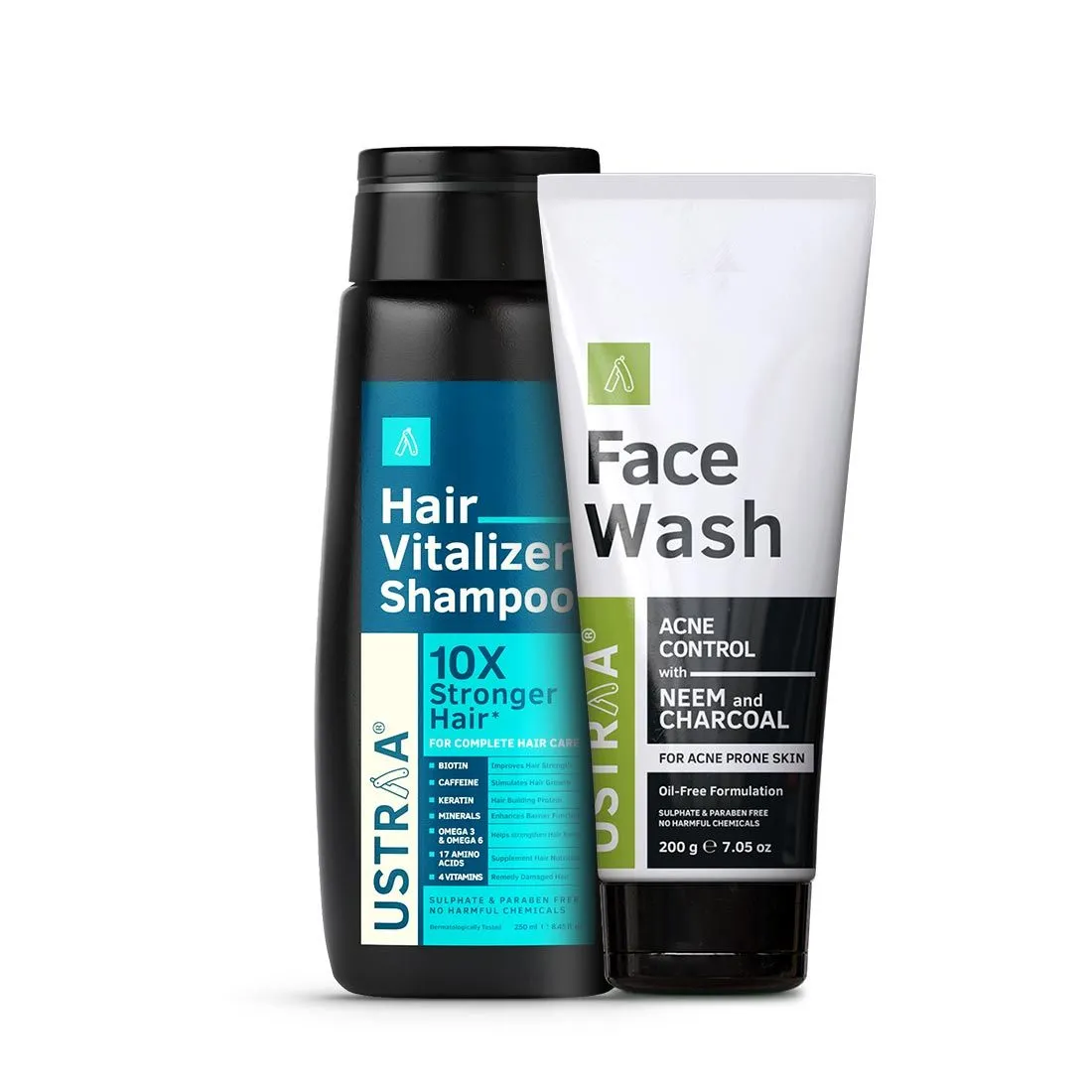 Ustraa Hair Vitalizer Shampoo & Neem-charcoal Face Wash Combo