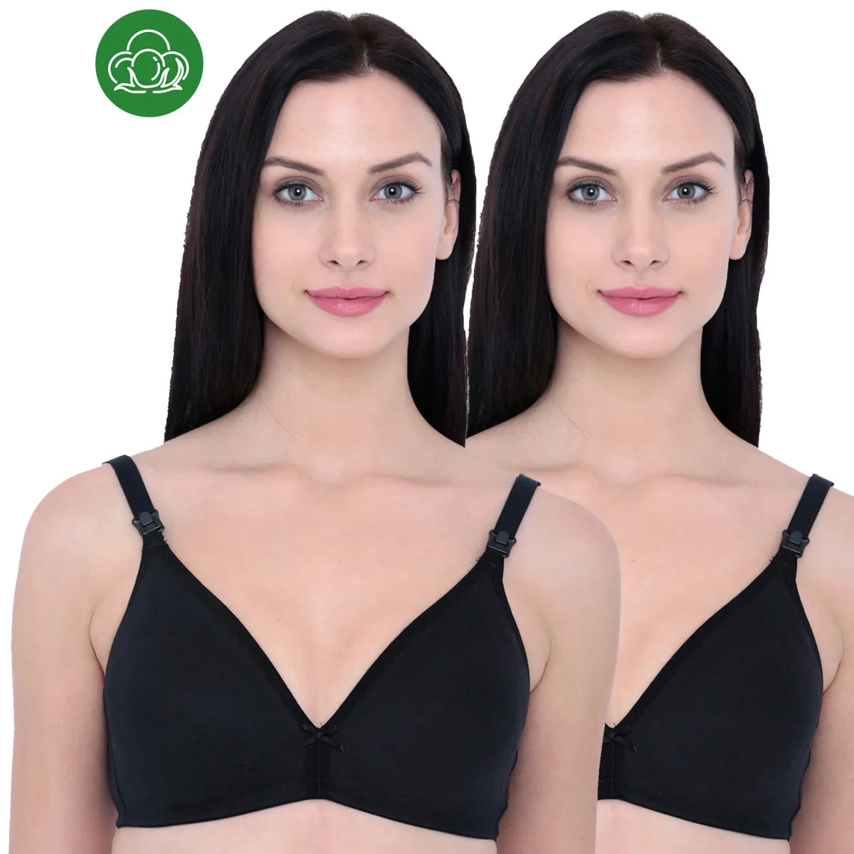 Inner Sense Organic Cotton Antimicrobial Nursing Bra Pack of 2 - Black