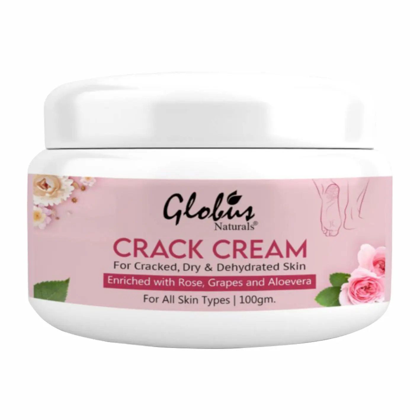 Globus Naturals Crack Cream For Dry Cracked Heels & Feet | Enriched With Aloevera | Rose|Almonds |Lavender 100 Gm (Pack Of 2)