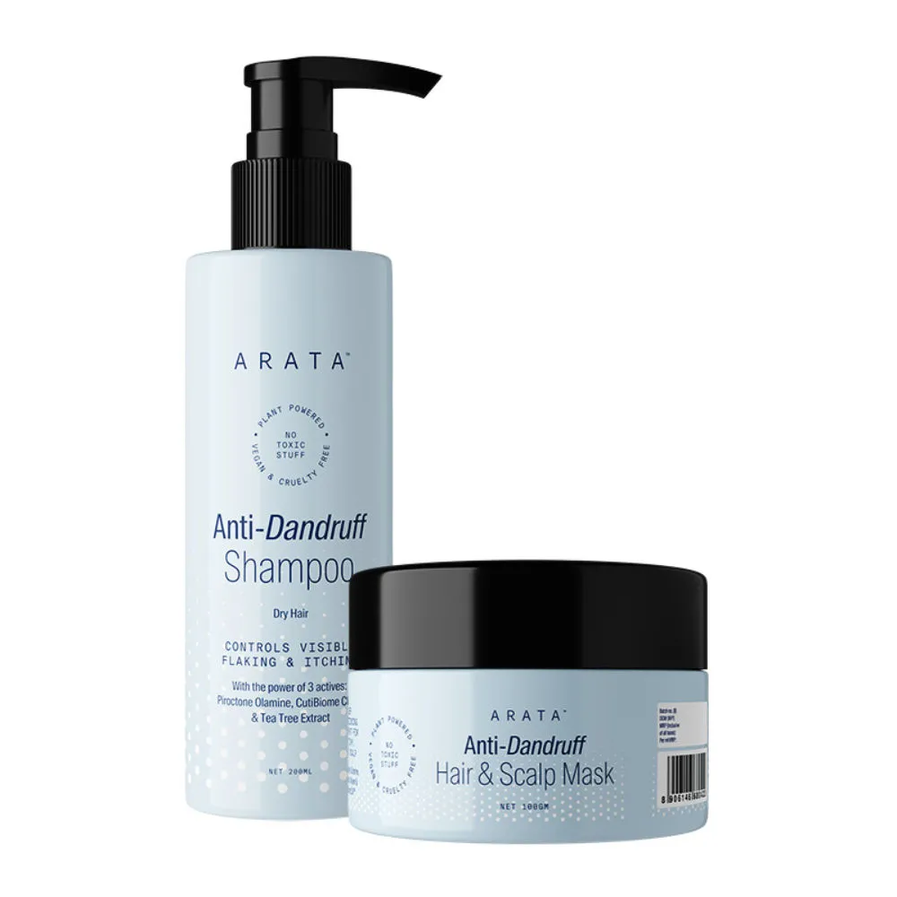 Arata Anti-Dandruff Cleanse Combo For Dry Hair - Shampoo + Hair & Scalp Mask