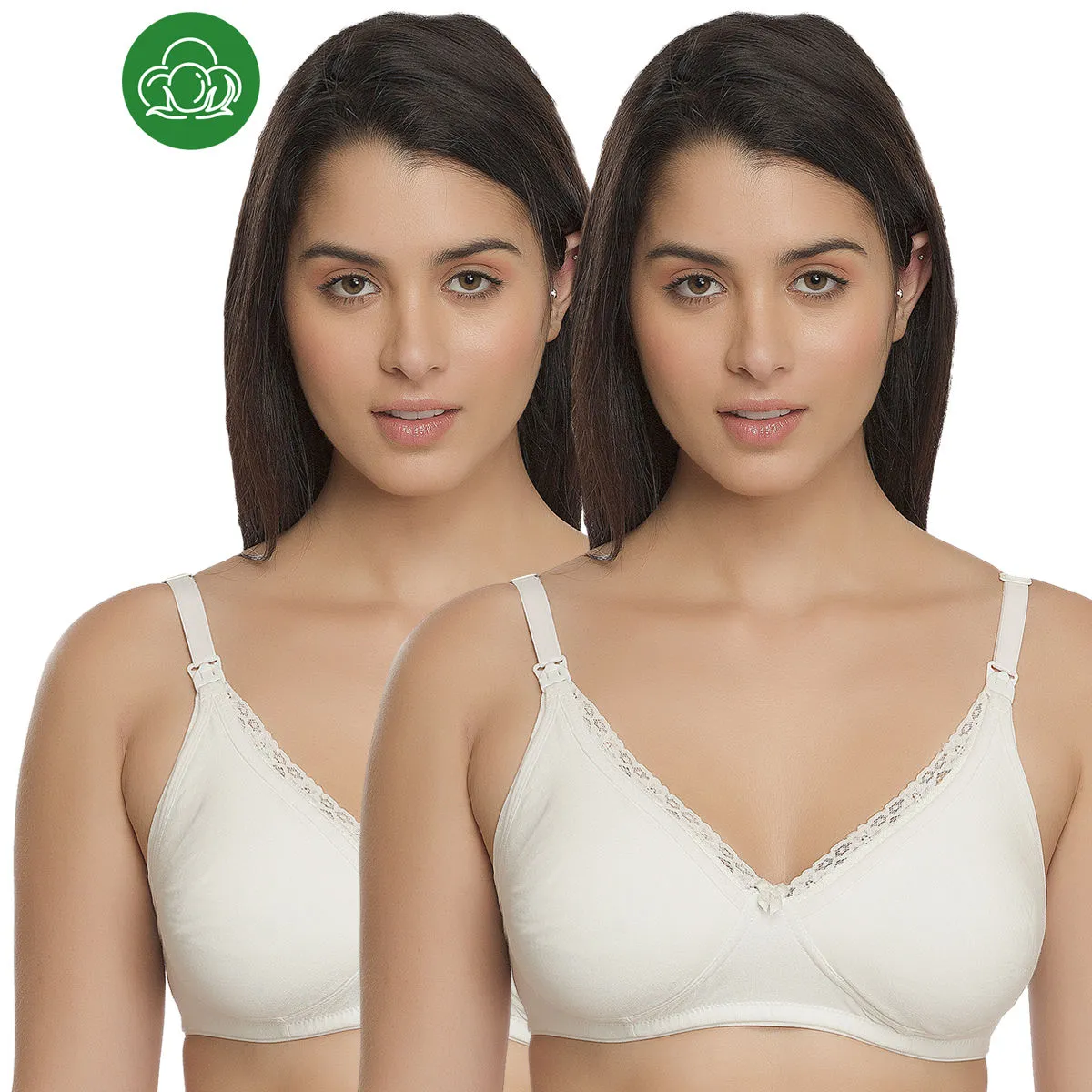 Inner Sense Organic Cotton Antimicrobial Laced Nursing Bra Pack of 2 - White