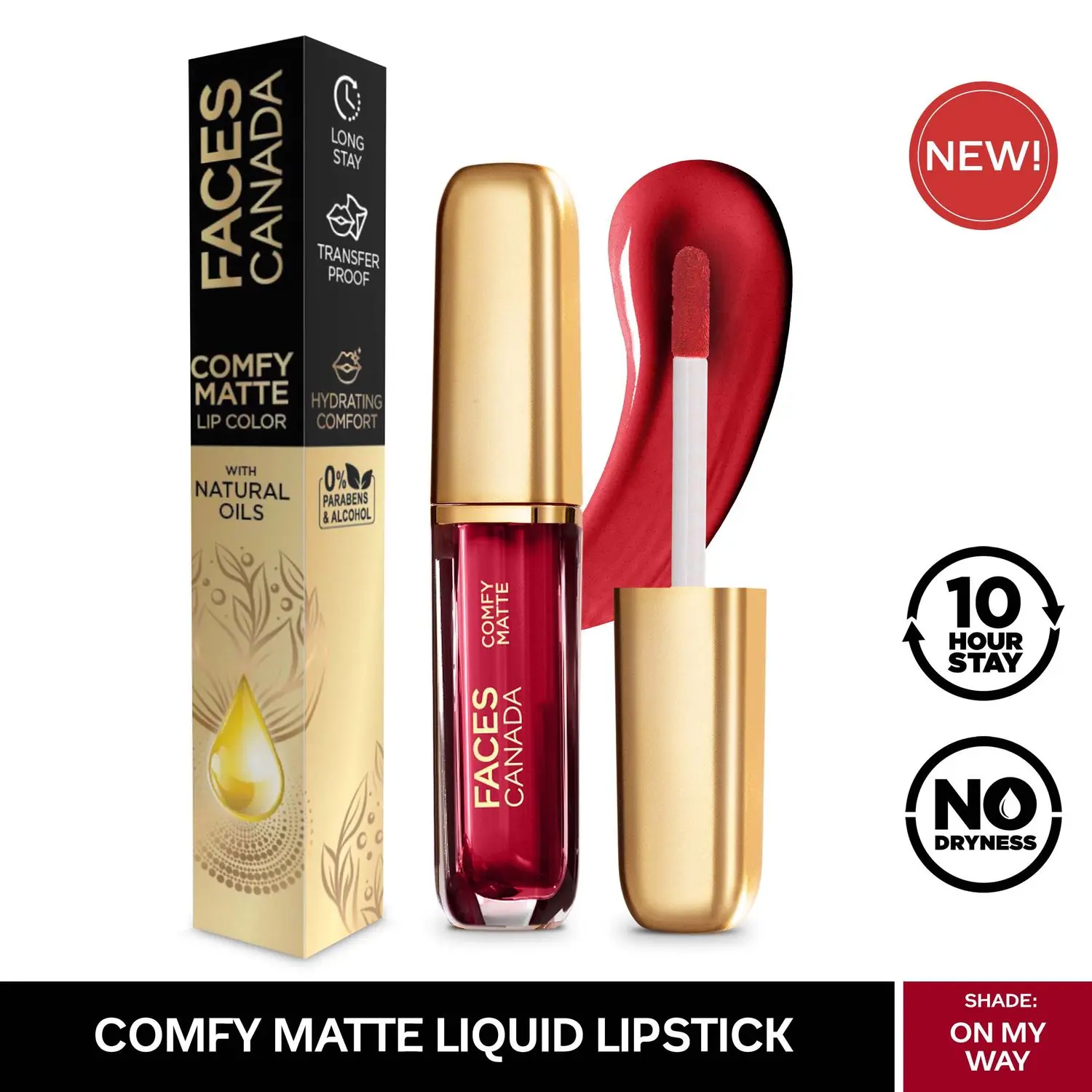 Faces Canada Comfy Matte Lip Color | Comfortable 10 Hours Longstay | Matte Finish | With natural Oils | On My Way 01 3ml