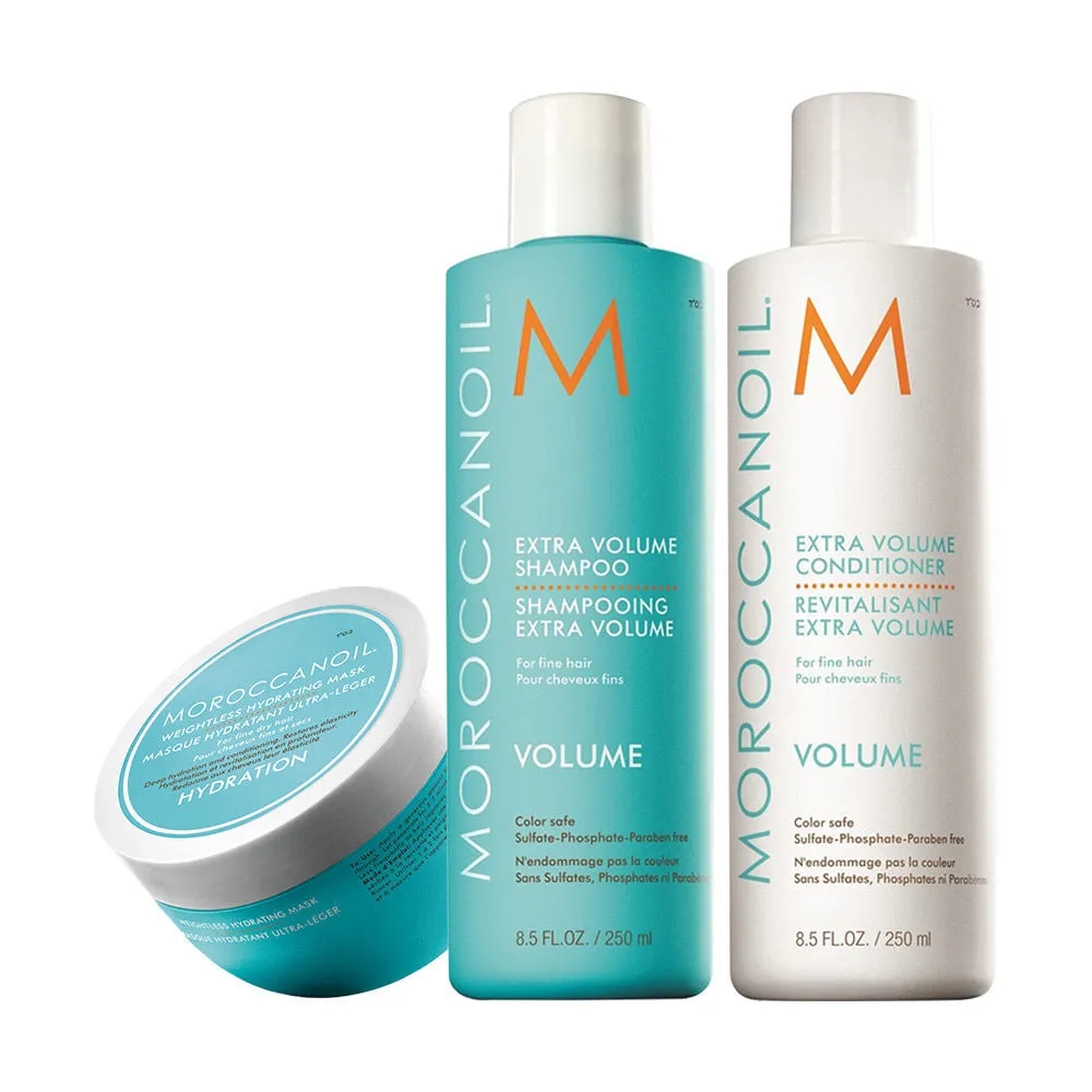 Moroccanoil Extra Volume Shampoo, Conditioner And Weightless Hydarting Mask