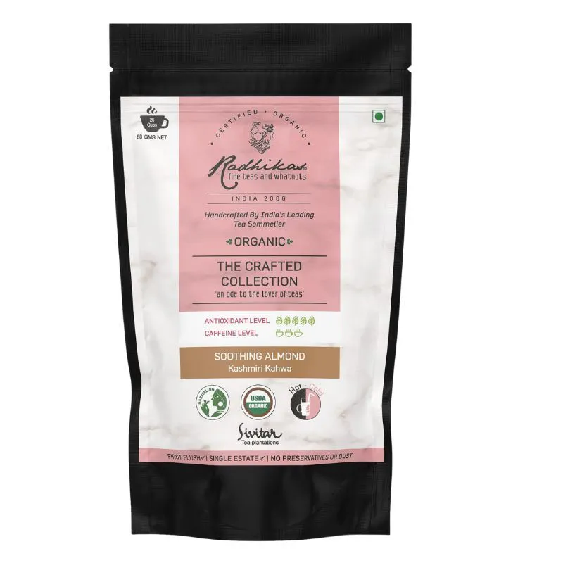 Radhikas Soothing Almond Kashmiri Kahwa, Certified Organic, Cold & Hot Brew