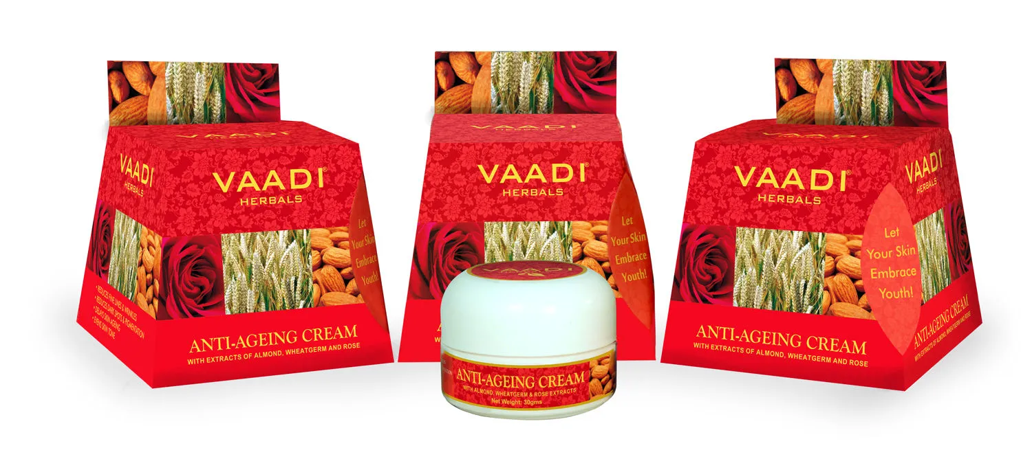 Vaadi Herbals Value Pack Of 3 Anti-Ageing Cream - Almond, Wheatgerm Oil & Rose