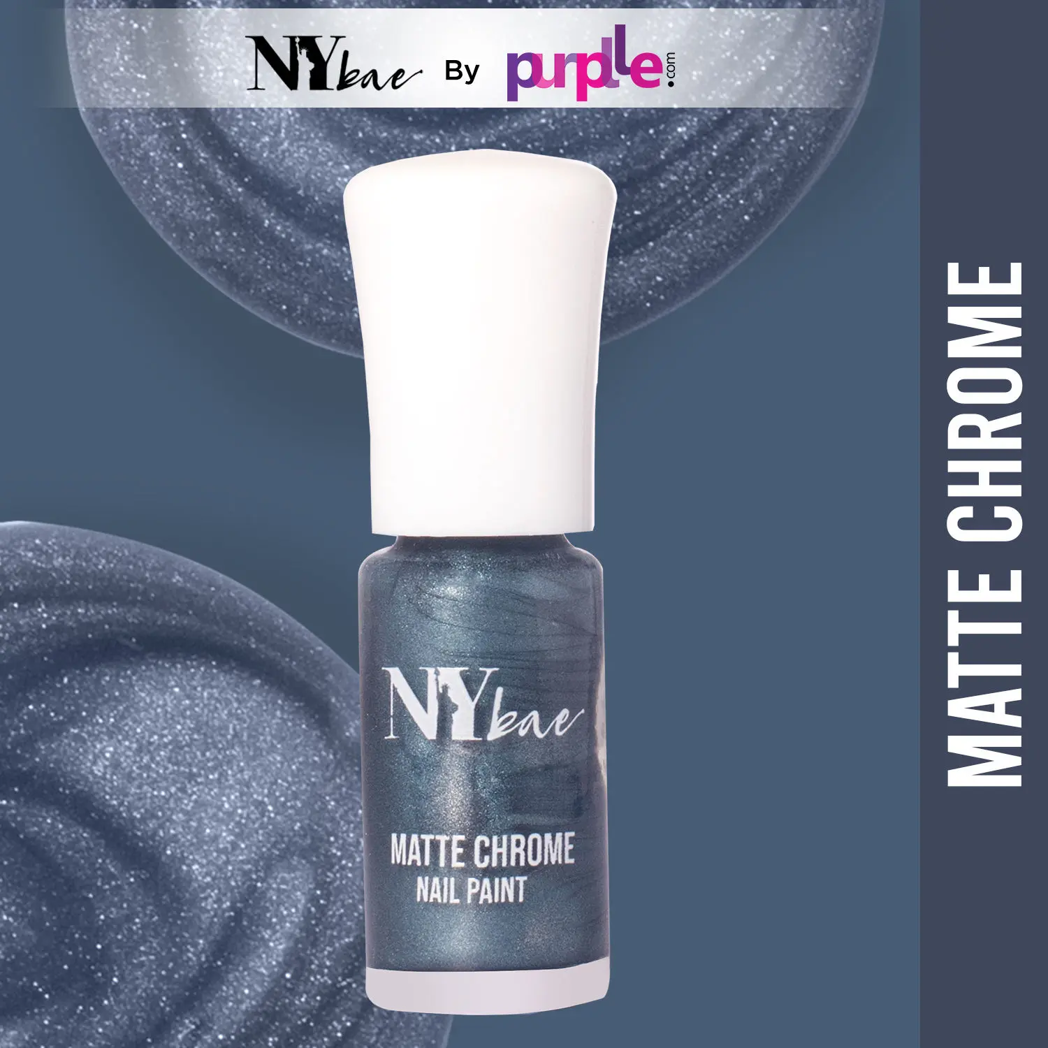 NY Bae Matte Chrome Nail Paint - Blue Crepe 04 (3 ml) | Blue | Rich Pigment | Chip-proof | Travel Friendly | Cruelty Free