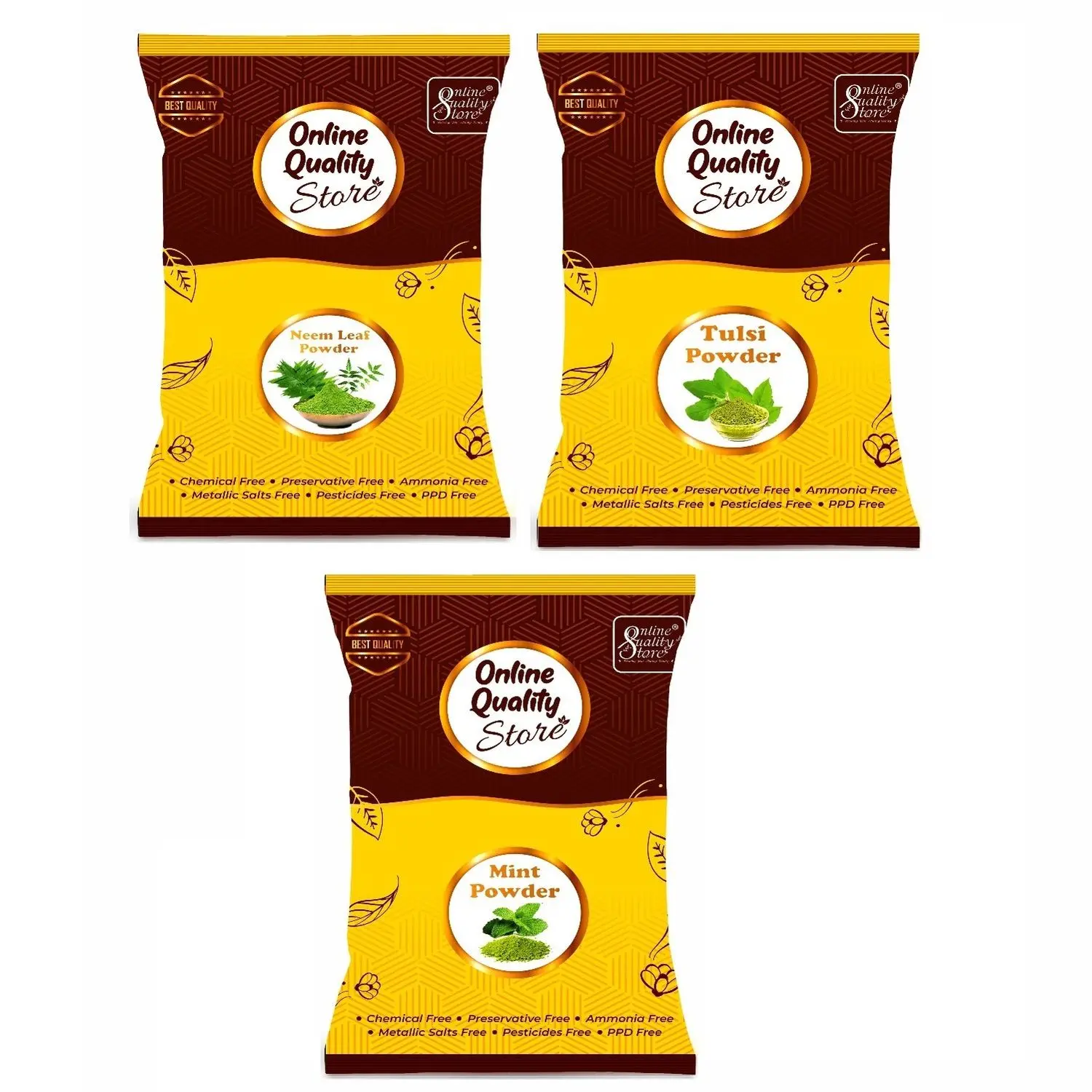 Online Quality Store Face Pack Powder Combo - 450 g (Set of 3) |mint powder |neem powder |tulsi powder for face and body multipurpose{mint_neem_tulsi_400}