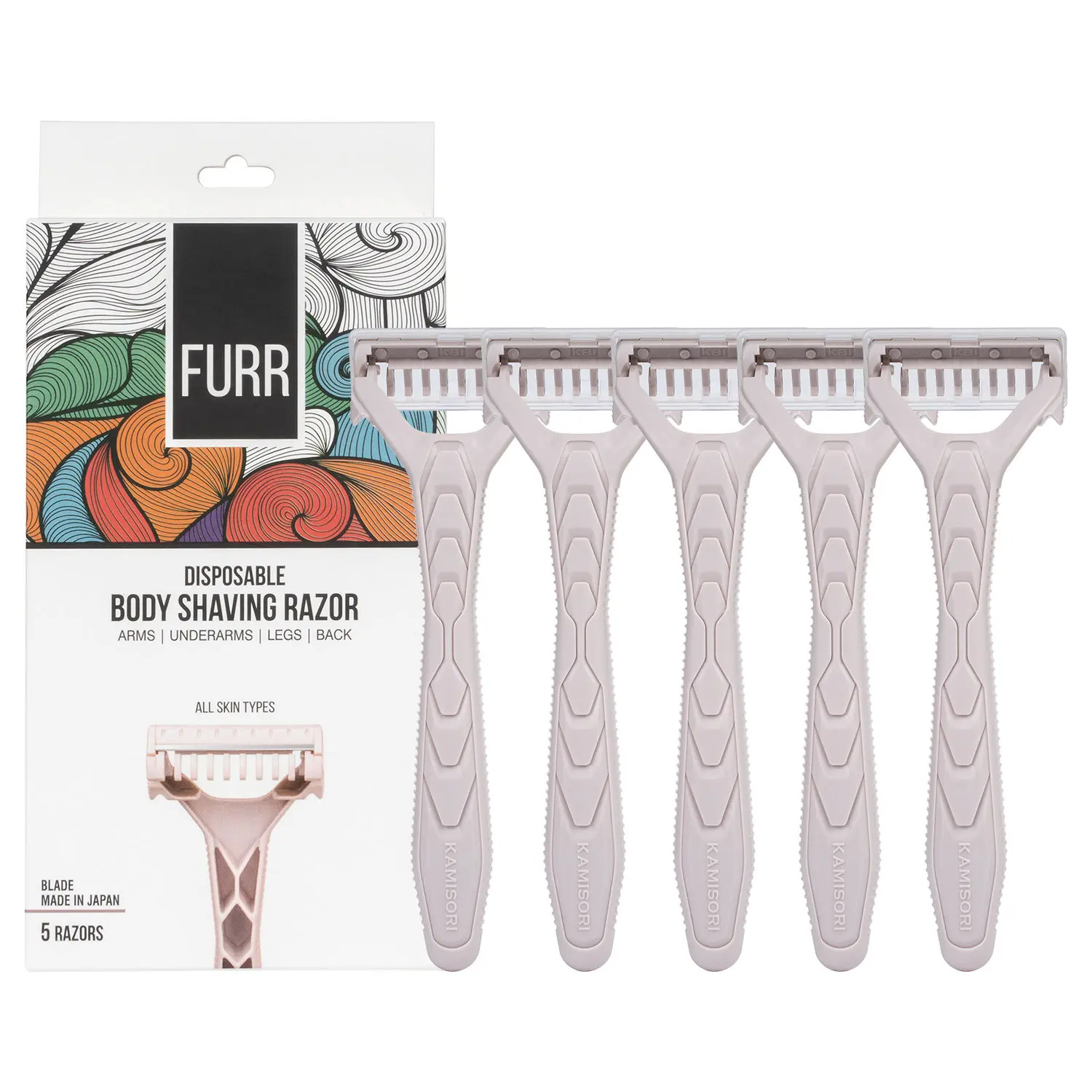 FURR Disposable Body Hair Removal Shaving Razor | Gentle On Skin | No Cuts & Bumps | Anti-slip Grip | Safety Guard | Painless Body Hair Removal With Aloe Vera and Vitamin E Padding | Pack Of 5