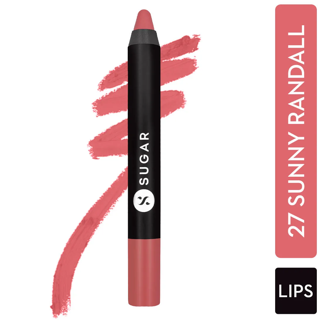 SUGAR Matte As Hell Crayon Lipstick With Free Sharpener - 27 Sunny Randall (Warm-Toned Light Coral)