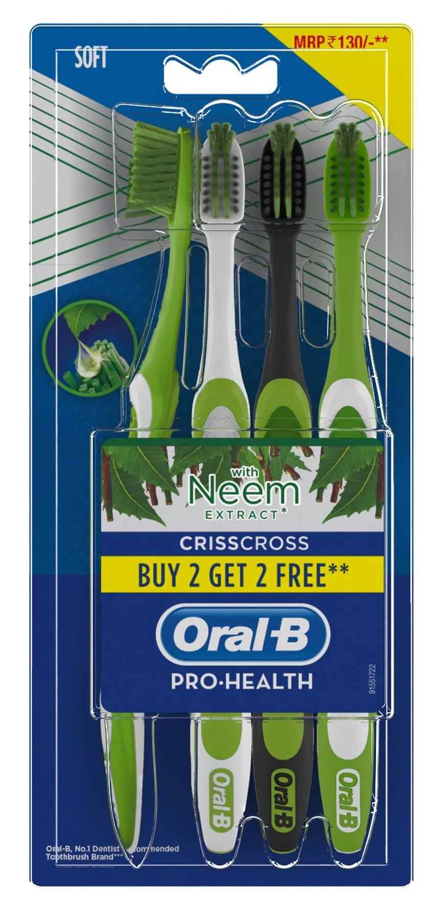 Oral-B Criss Cross Toothbrush with Neem Extract - Soft (Buy 2 Get 2 Free)