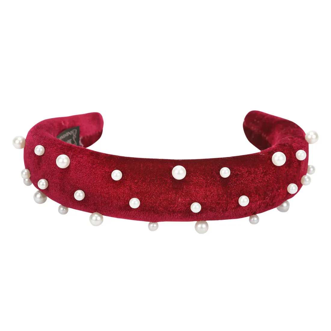 YouBella Hair Jewellery Velvet Fabric Pearl Red Head Band (YBHAIR_41328)