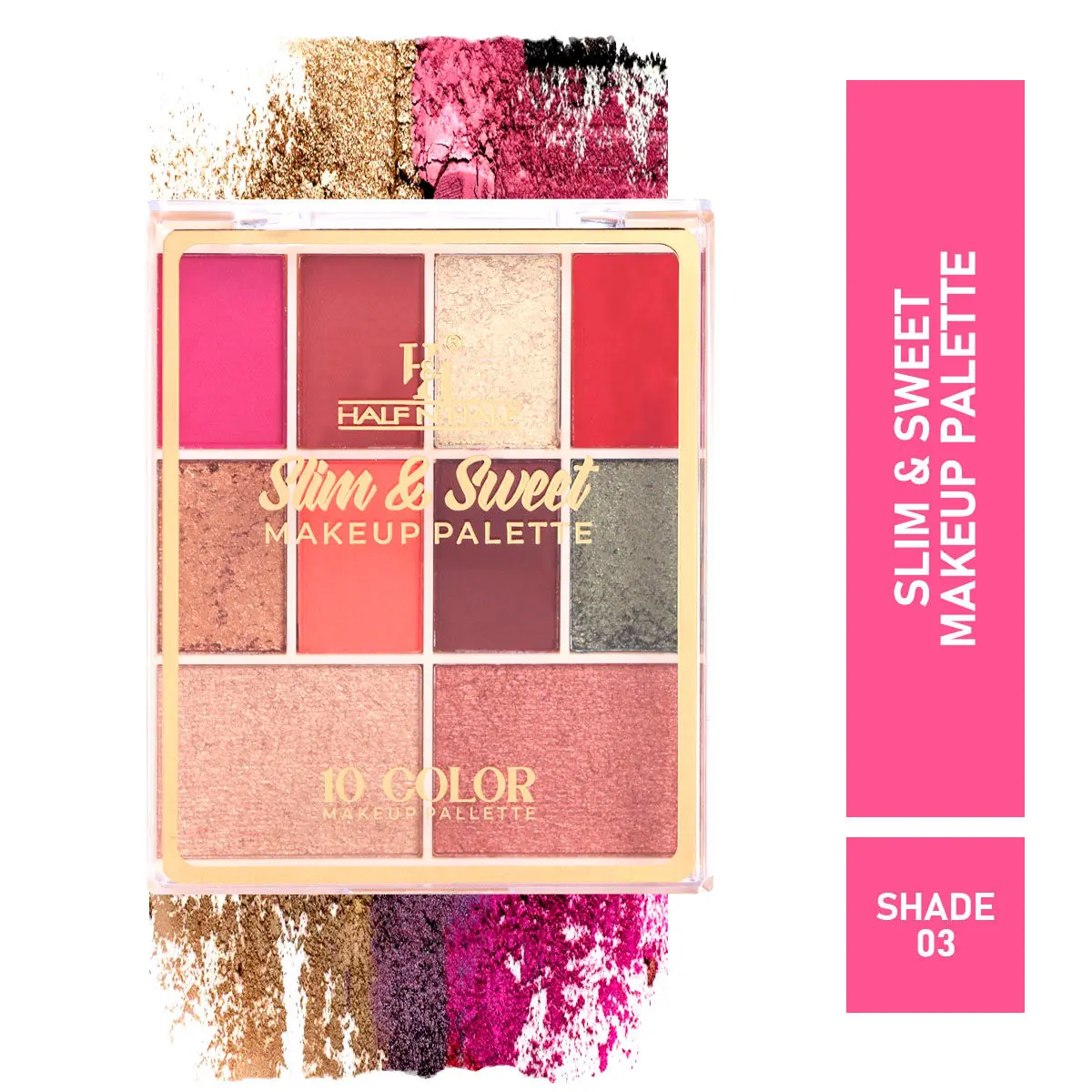 Half N Half 10 Shades Eyeshadow Baked Highlighter Blush Makeup Palette Long Lasting Waterproof Blendable, Multicolour-03 (11.5g)