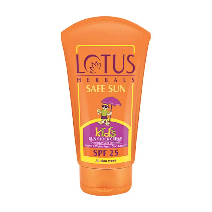Lotus Herbals Safe Sun Kids Sunscreen Cream - Sensitive Skin Formula | SPF 25 | Non Greasy | Sweat & Waterproof | 100g
