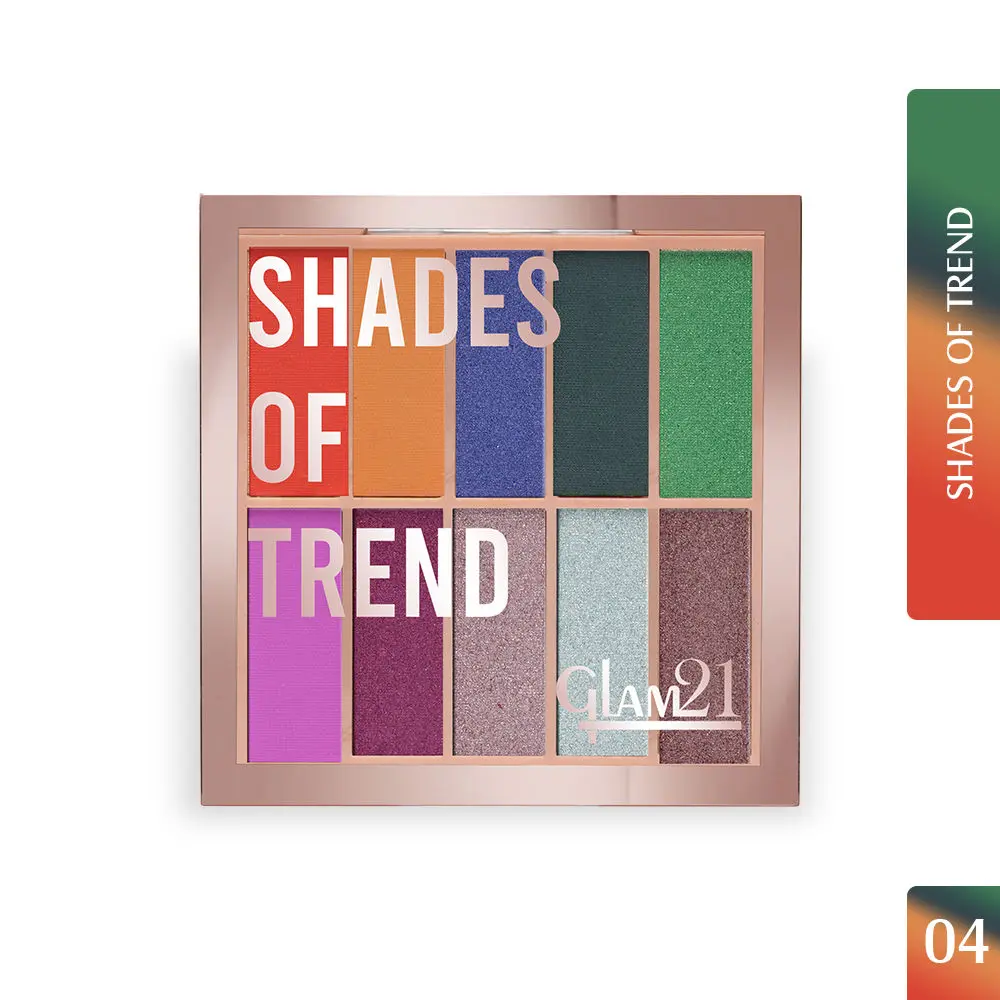 Glam21 Shades of Trend Eyeshadow Palette | 10 Highly Pigmented Shades |Smudge Free & Long-Lasting| Shimmery Finish| 12gm - Shade -04