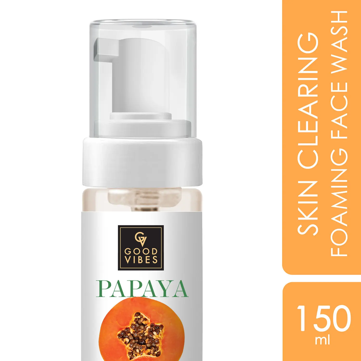 Good Vibes Papaya Skin Clearing Foaming Face Wash | Oil Control, Detoxifying, Nourishing | No Parabens, No Sulphates, No Mineral Oil (150ml)