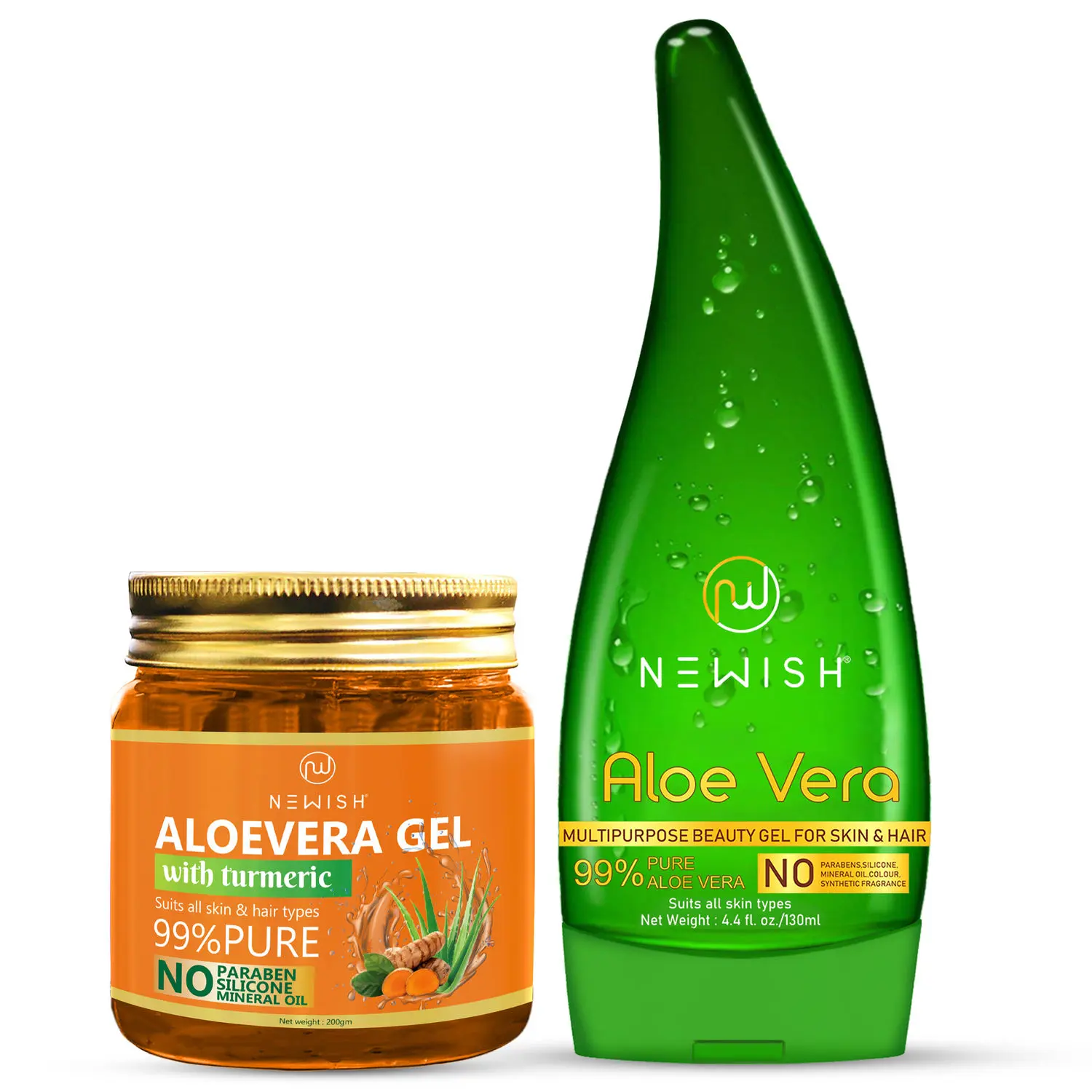 Newish Organic Aloe Vera Gel for Acne, Scars, Glowing & Radiant Skin Treatment, Turmeric Extracts-(200 g) Pack of 2