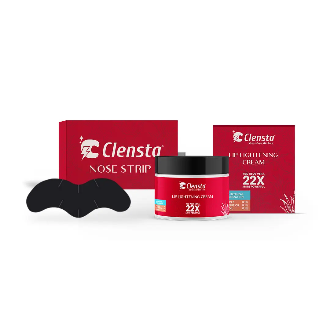 Clensta Machismo Pack | Nose and Chin Strips - Blackhead Remover & Pore Cleanser | Lip Lightening Cream For Men