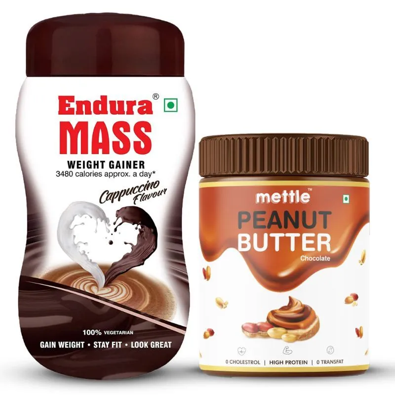 Endura Mass Weight Gainer Cappuccino Flavour With Mettle Chocolate Peanut Butter