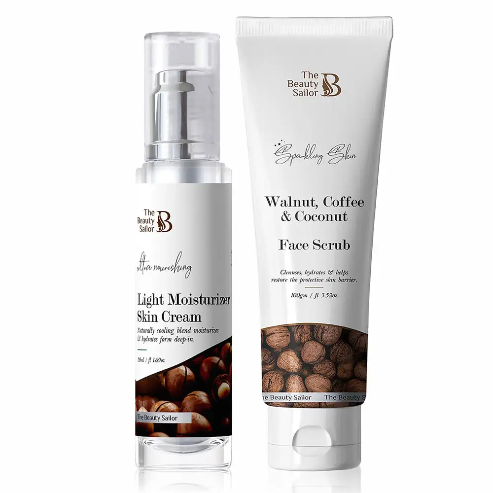 The Beauty Sailor Light Moisturizer Skin Cream 50 ml & Walnut, Coffee & Coconut Face Scrub Combo,  100 g  Ultra Nourishing