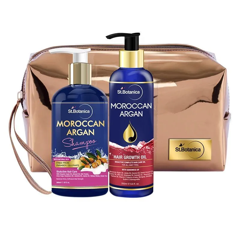 St.Botanica Moroccan Argan Combo Shampoo + Hair Growth Oil & Pouch