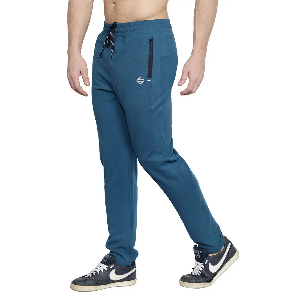 John Ally Gymwear Trackpant for Men with Zipper Pockets & Dryfit Fabric,  Berlin Blue  Medium