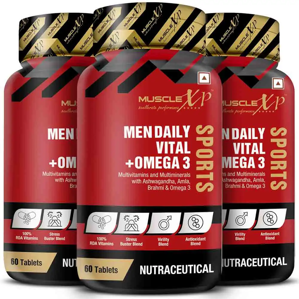 MuscleXP Men Daily Vital + Omega 3 Sports Multivitamin,  60 tablet(s)  Unflavoured (Pack of 3)