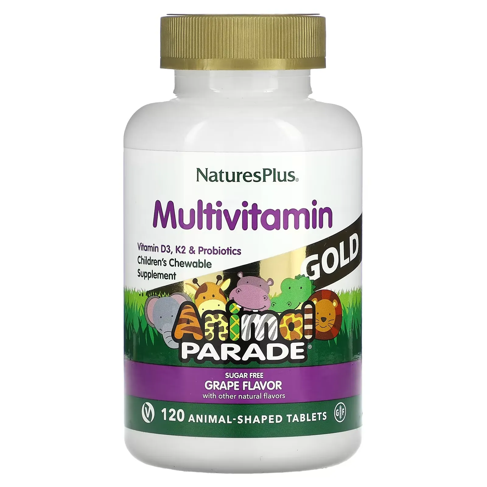 Animal Parade Gold, Children's Multivitamin Chewable Supplement, Grape, 120 Animal-Shaped Tablets