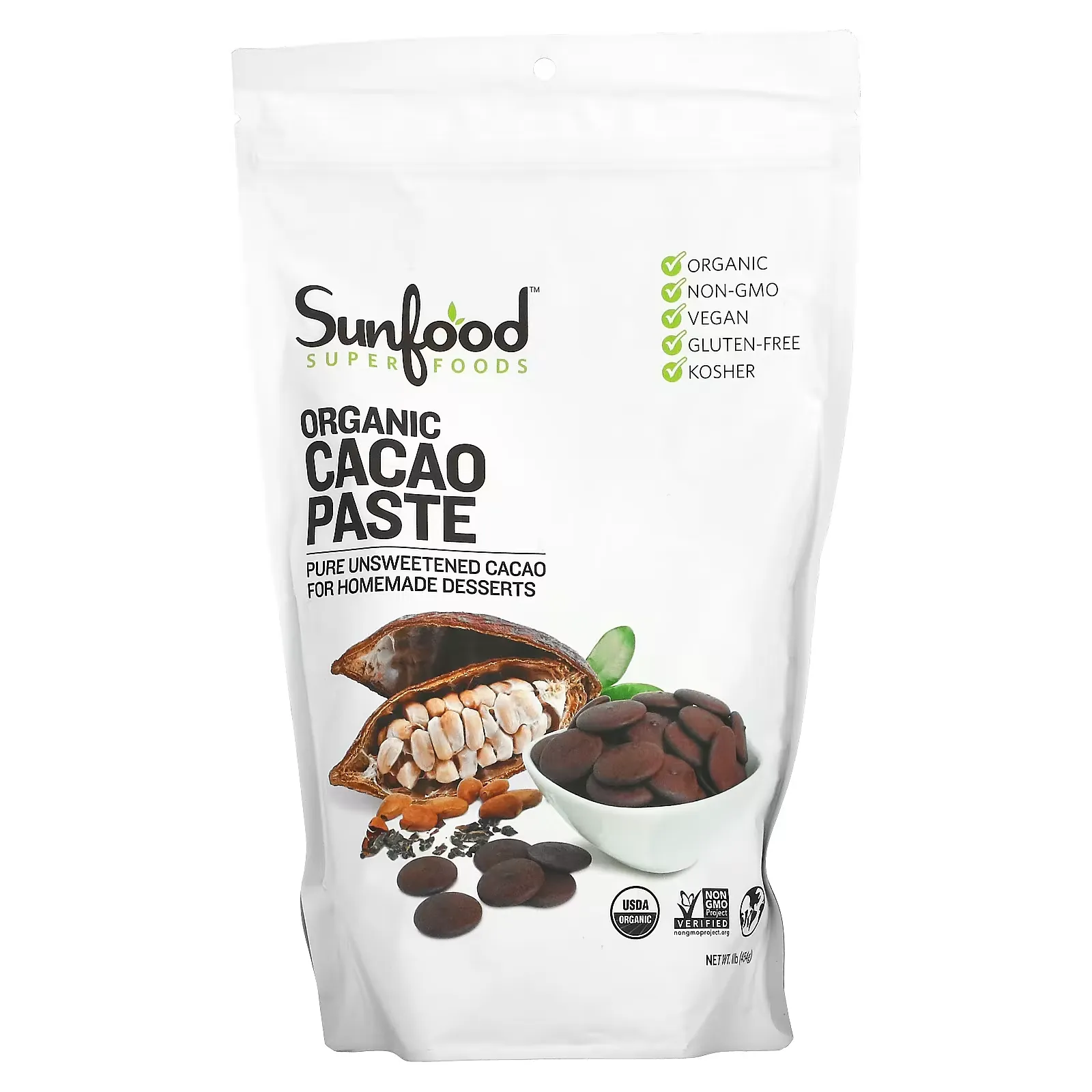 Organic Cacao Paste, 1 lb (454 g)