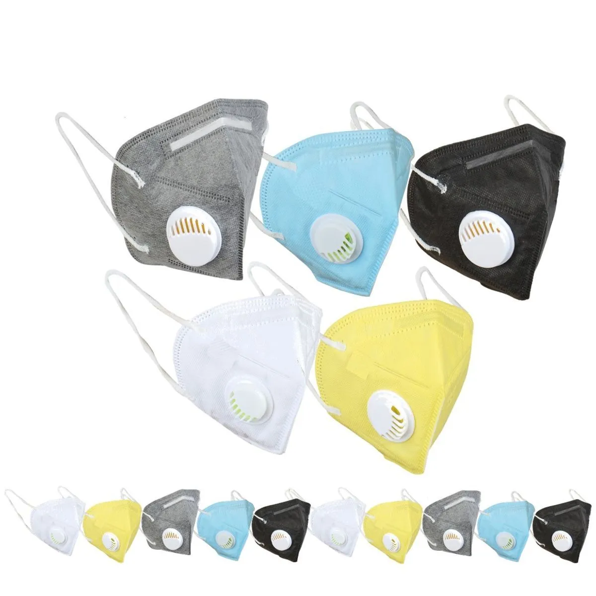 Fabula Pack of 15 KN95/N95 Anti-Pollution Reusable 5 Layer Mask (White,Black,Blue,Grey,Yellow)