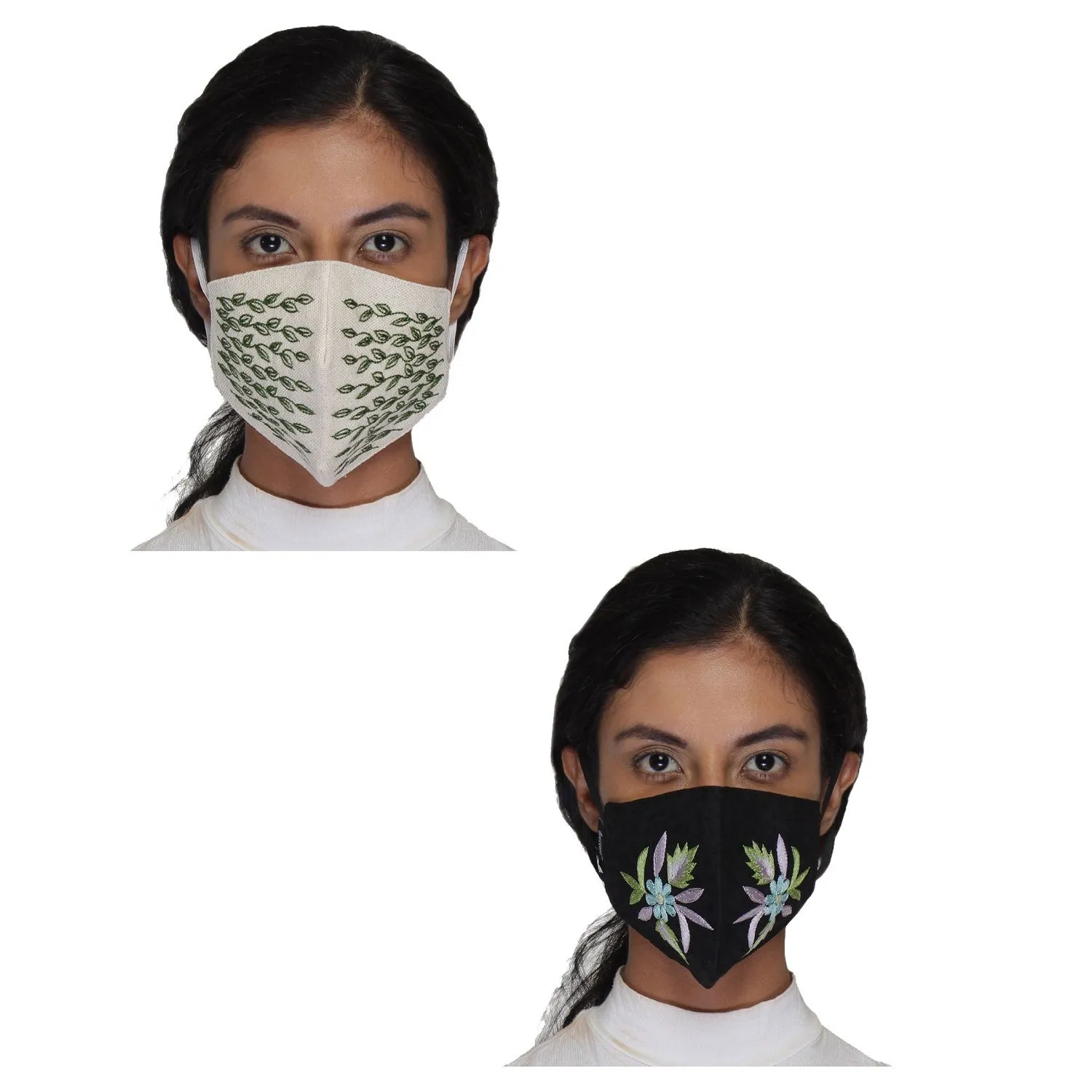 Anekaant Multicolor Reusable 3-Ply Cotton Embroidered Fabric Fashion Mask (Pack Of 2)