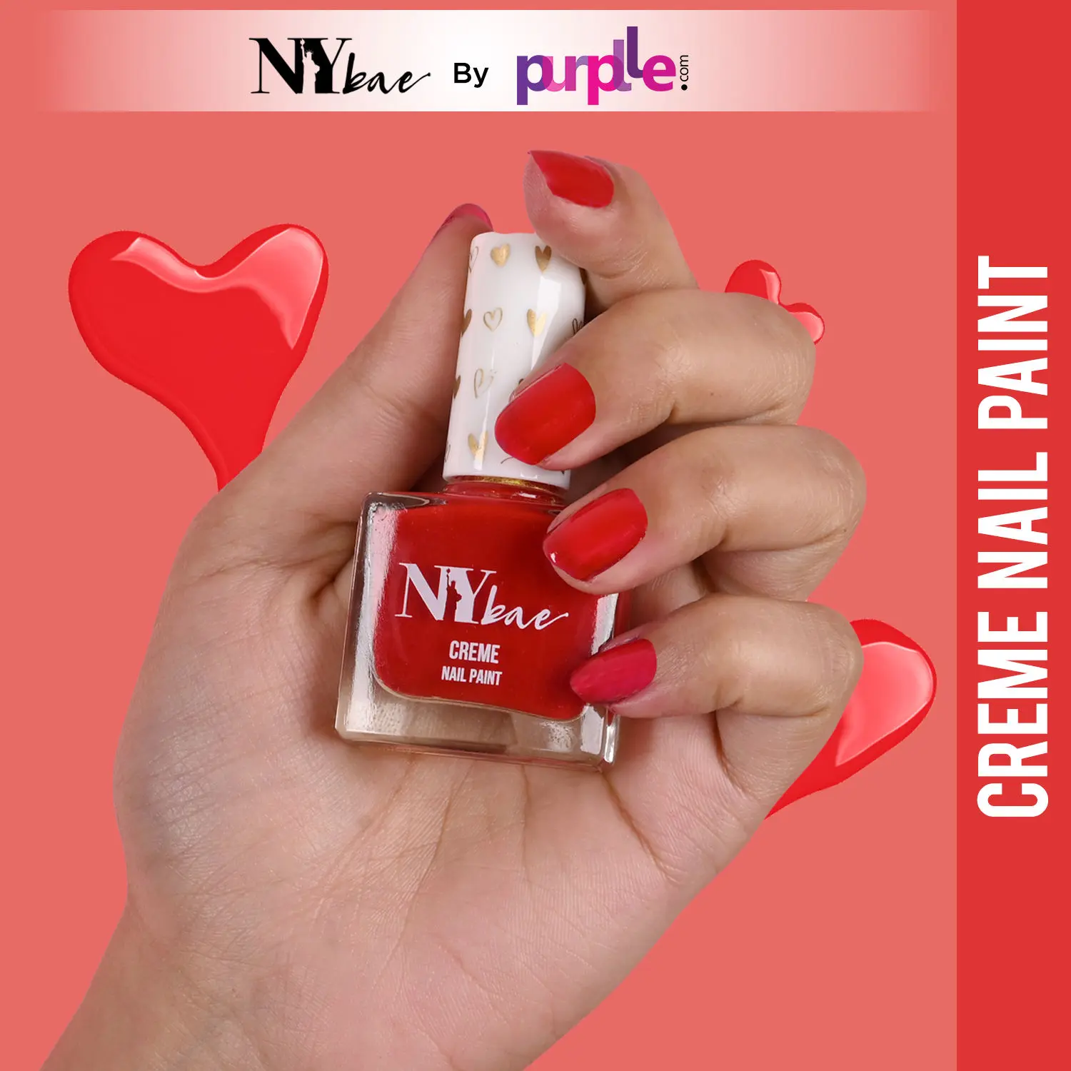 NY Bae Creme Nail Paint - Imperial Red 28 (10 ml) | Red | Rich Pigment | Chip-proof | Full Coverage | Travel Friendly | Vegan